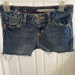 DKNY Low-Rise Y2K Denim Shorts with Frayed Hem Dark Wash Size XS